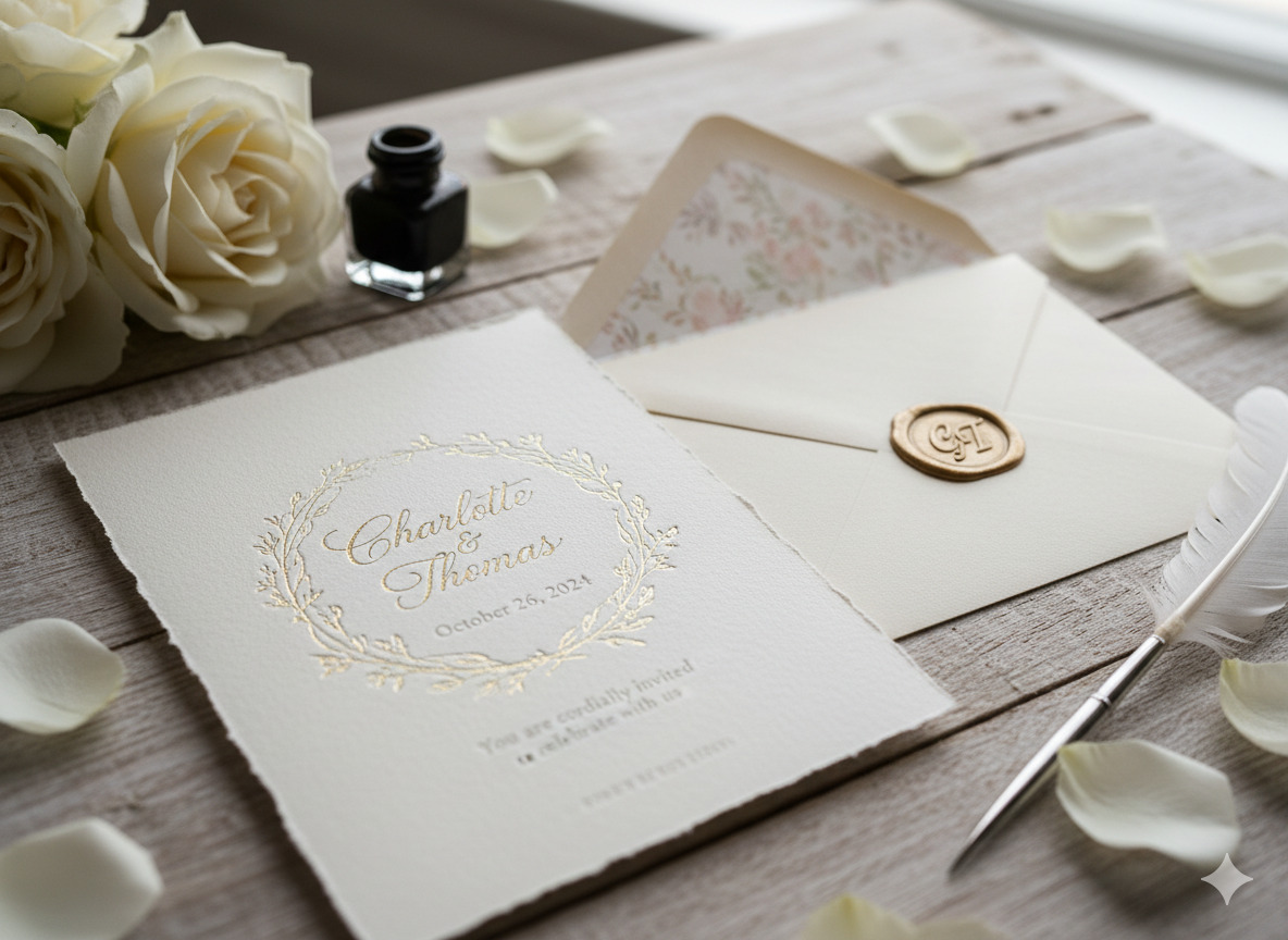 Hochzeits-Einladungskarte mit Prägung